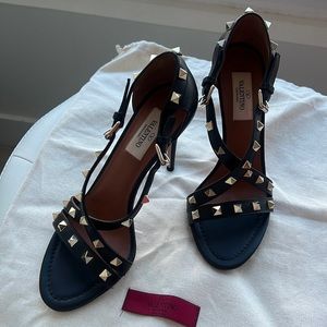 Valentino Black Rockstuds Strappy Sandals Heels